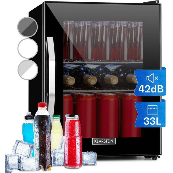 Klarstein Getränkekühlschrank Beersafe M Onyx Getränkekühlschrank 33 L Glastür schwarz 10034847, 55 cm hoch, 40.2 cm breit, Mini Kühlschrank ohne Gefrierfach kl