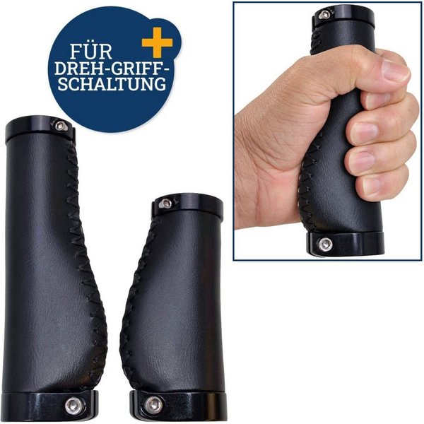 Diedrich Filmer GmbH Fahrradlenkergriff Fahrrad-Griffe Ergonomisch für Drehgriff Schaltung (2x Lenkergriffe, 2-St., Set), Set Kurz Lang Lenker-Griffe Ergo PU Le