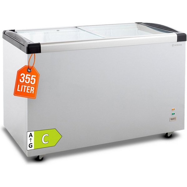 GastroHero Gefriertruhe Tiefkühltruhe 355 Liter mit Glasschiebedeckel & Rollen abschließbar TKTR-ECO450GN, 127.5 cm breit, 355 l