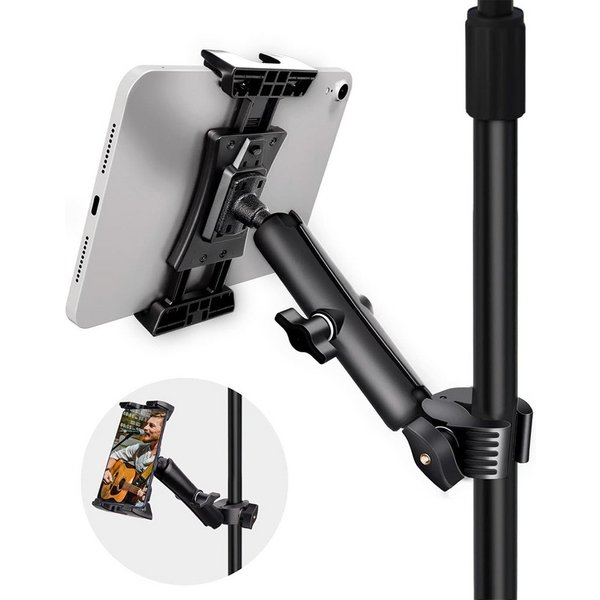 TUWENA Tablet-Halterung Tablet Halter, Verstellbar Drehbar Mikrofonständer mit Griffklemme, (Für 4-13 Zoll Geräte, IPad Pro 12,9 Air Mini, Galaxy Tabs, iPhone)