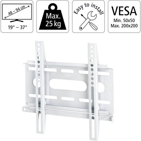 Hama TV-Wandhalterung TV Wandhalterung FIX Slim bis 37" Weiß, (bis 37 Zoll, Fix Extrem Flach Fernseher Wandhalter Halterung Halter VESA 200 x 200)