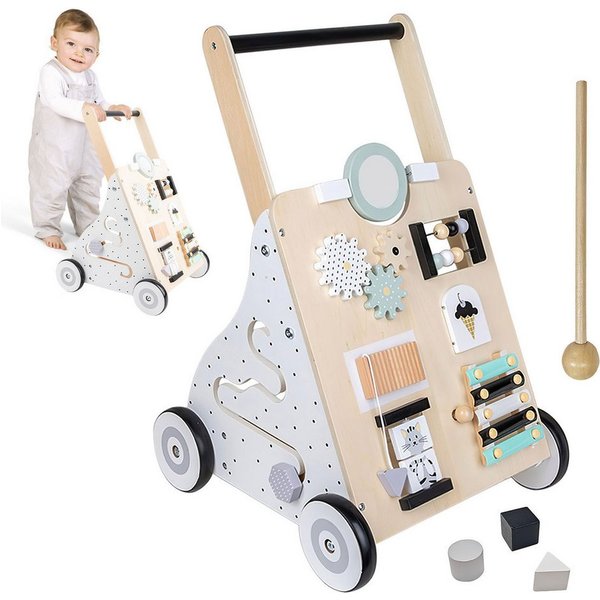 HEYHIPPO Lauflernwagen Holz-Lauflernwagen 9-in-1 – mit Gummi-Holzrädern & Motorikspielen, (Multifunktionaler, für Laufenlernen, Spiel & Förderung der Motorik), 