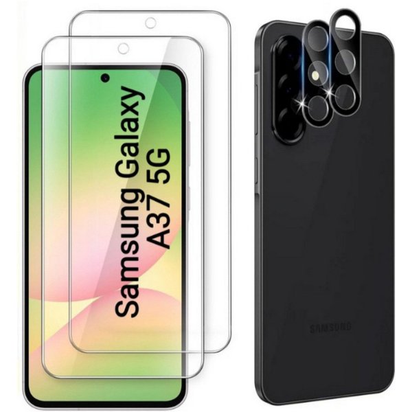 CLM-Tech Displayschutzglas 2X für Samsung Galaxy A37 5G, Panzerfolie 2X Kameraschutz 4er Set 9H Glas Folie, 4 Stück, Anti-Fingerabdruck und blasenfreie Anbringu