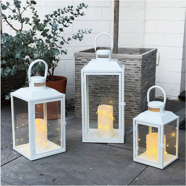 Mojawo Laterne 3er Gartenlaternen Laternen Metall Windlicht Weiß H24/33/41cm