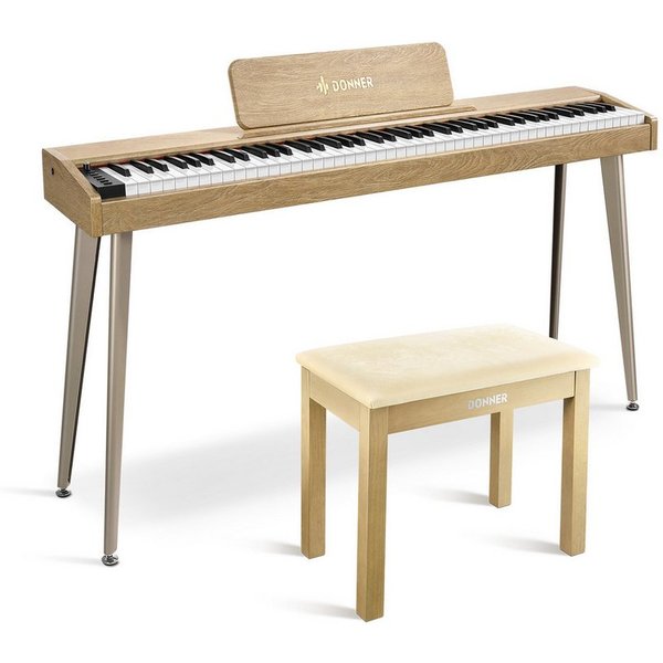 Donner Digitalpiano 88 Tasten halbgewichteter Tastatur Holzmaserung Keyboard DDP-60 (SET, 3-Pedal-Einheit,Netzadapter, Notenständer, Produktanleitung), 128 Stim