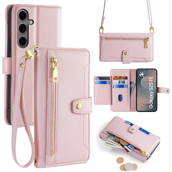 betterfon Handykette für Samsung Galaxy Leder Umhänge Hülle mit Kartenfächer, Hände frei - mit Silikonhülle & Schnur für flexiblen Alltag