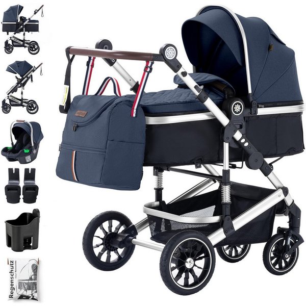 Daliya® Kombi-Kinderwagen NEOMOVE 3in1 Kinderwagen mit i-Size Babyschale & Buggy, (Reise-Set, 10-tlg), Kinderwagen mit i-Size Babyschale, Alu-Rahmen, Großer Ein