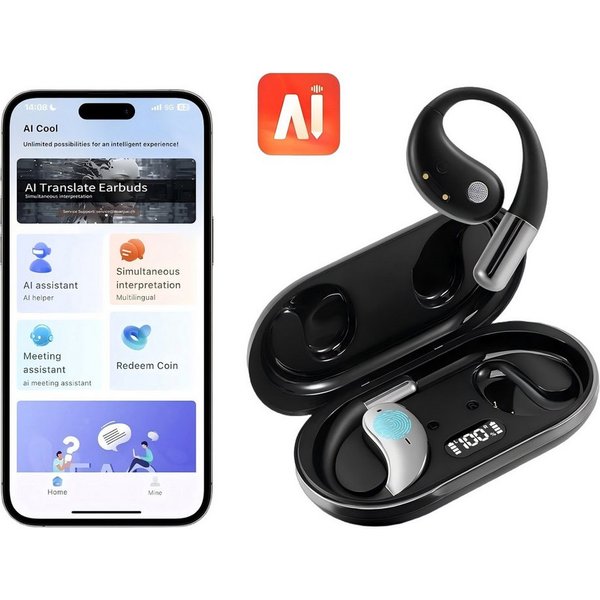 Forrlite In Ear Ohrhörer, Sprachübersetzer Kopfhörer AI Übersetzungskopfhörer Open-Ear-Kopfhörer (3-in-1 Sprachübersetzer Kopfhörer, Bluetooth 5.4 Sport-Kopfhör