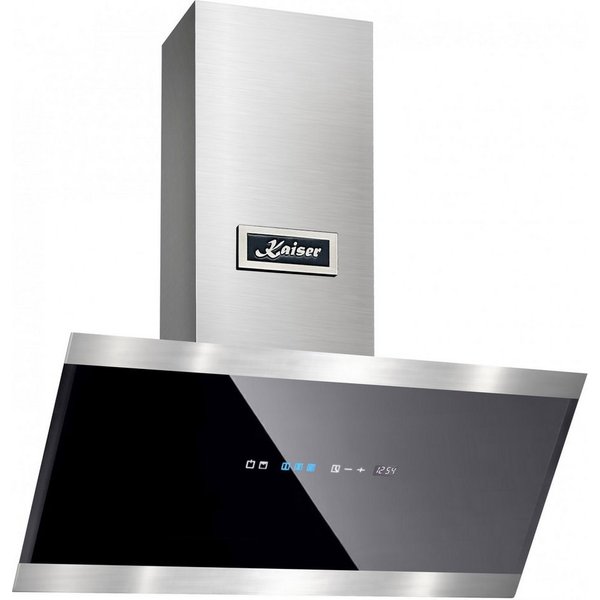 Kaiser Küchengeräte Kopffreihaube AT 7435 ECO, Dunstabzugshaube 70cm kopffrei Wandhaube 1250m³/h Dunstabzugshaube 70 cm, Edelstahl, Schwarz Glas, 3 Stufen,1250m