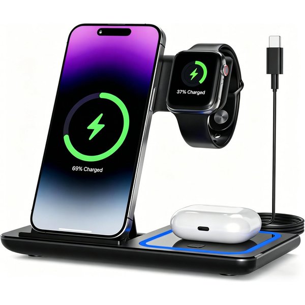 Luckice Kabellose Ladegeräte, 3 in1 Faltbarer Induktive Ladestation Wireless Charger