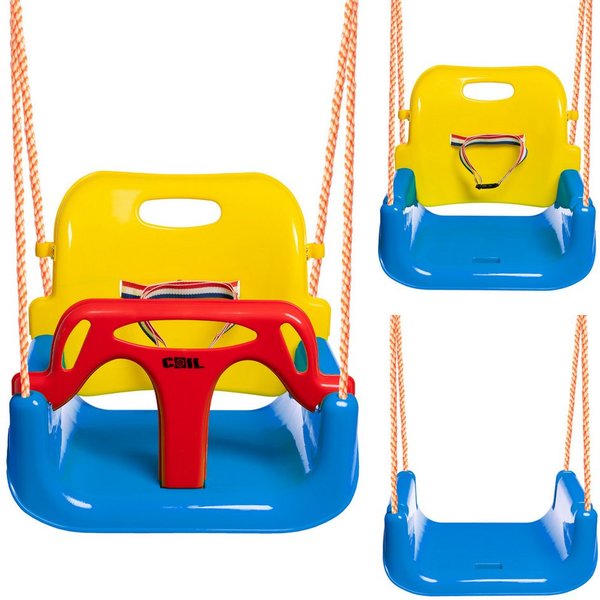 COIL Babyschaukel Schaukel 3in1, Gartenschaukel,Rückenlehne und Anschnallgurt,bis 60kg