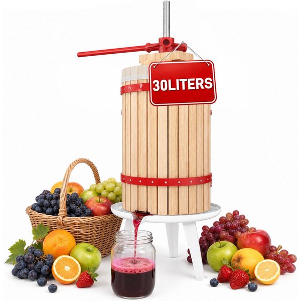 FIVMEN Entsafter Obstpresse Manuelle Fruchtpresse aus Buchenholz inkl. Presstuch, Weinpresse Saftpresse Maischepresse Obstmühle