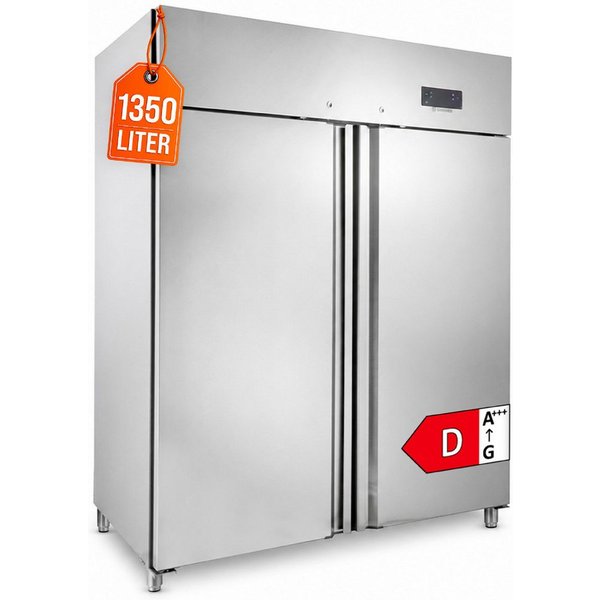 GastroHero Gefrierschrank Tiefkühlschrank 1350 L Edelstahl mit 2 Türen GN 2/1 Gastro Imbiss GNH1410BTM, 201 cm hoch, 148 cm breit, Digitale Temperaturkontrolle,