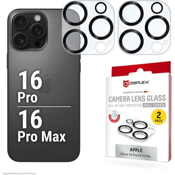 Displex Kameraschutzglas Camera Lens Glass All-In-One Protector Full Cover für Apple iPhone 16 Pro, Apple iPhone 16 Pro Max, Packung, Objektivschutz, Kameraschu
