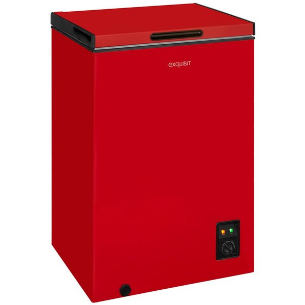 exquisit Gefriertruhe GT100-050E rot, 54,5 cm breit, 99 l, 4*-Gefriertruhe mit ergonomischer Griffmulde – bequem zu öffnen