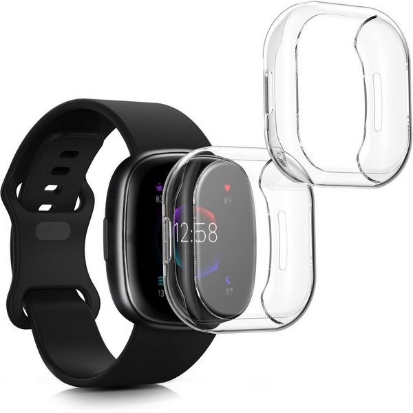 kwmobile Smartwatch-Hülle 2x Silikon Hülle für Fitbit Versa 4 / Sense 2, Schutzhülle Fullbody Display Cover Set aus Silikon