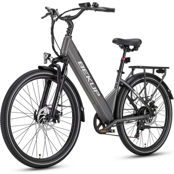 BEKUP E-Bike Cityrad Herren u. Damen 26 Zoll Fatbike mit 250 W Heckmotor bis zu 120 km, 7 Gang Shimano Shimano Tourney TZ Schaltwerk, Kettenschaltung, Heckmotor