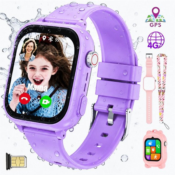 Vashoy Kinderuhr T59/T53 Smartwatch Kinder mit GPS,Kindgerecht sicher Smartwatch (5 cm/1.83 Zoll, RTOS/4G (LTE) 4G Telefonfunktionen Smartwatch, 6-tlg., Mit App
