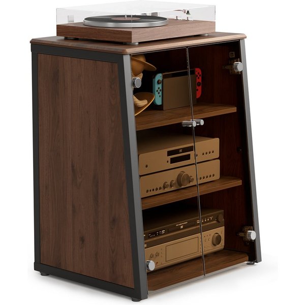 FITUEYES TV-Ständer HIFI-Rack mit verstellbaren Einlegeböden, Glastüren, (mit belüfteter Metall-Rückwand)