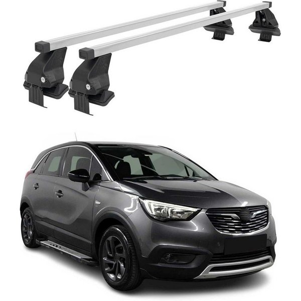 OMAC Dachträger Menabo Gepäckträger für Opel Crossland X 2017-2020 Stahl Silber ABE (2-St), Wasserbeständig,Abnehmbar,Multifunktional,Leichtgewichtig