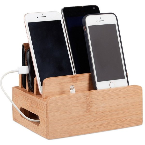 relaxdays Handy-Halterung Bambus Ladestation für 6 Geräte, (1-tlg)