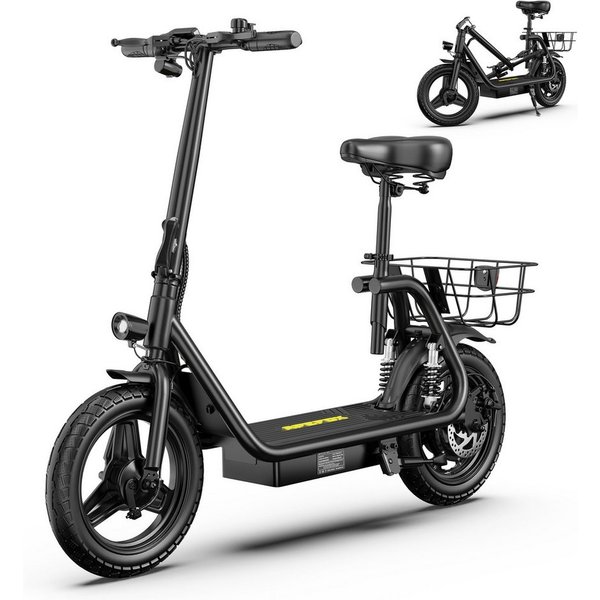 Vankel E-Scooter C14 E Scooter mit Sitz 500W 48V 15Ah 40km/h Elektroroller Korb, 500 W, Keine Straßenzulassung – ausschließlich auf Privatgelände verwenden