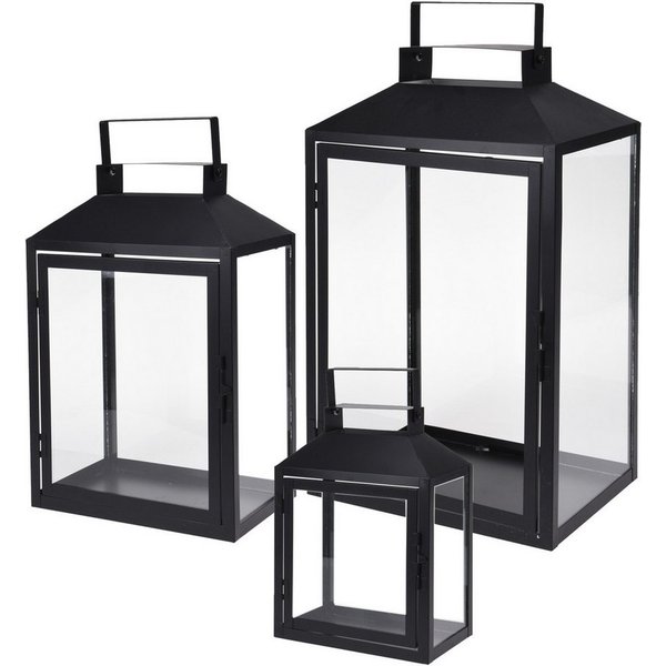 Mojawo Laterne 3er Gartenlaternen Laternen Metall Windlicht Schwarz H28/35/44cm