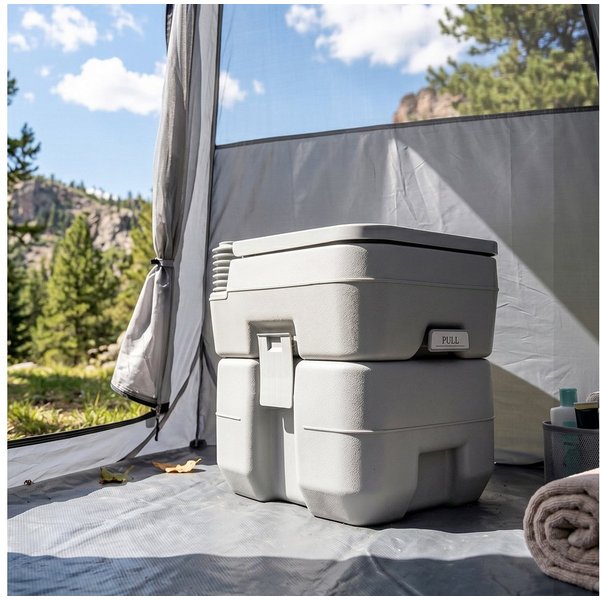 Outsunny Campingtoilette Camping-WC mit Spül- und Abwassertank, Trockentoilette Kunststoff, (Camping WC, 1-St., Mobil-WC), für Camping, Wandern, Reisen, Angeln,