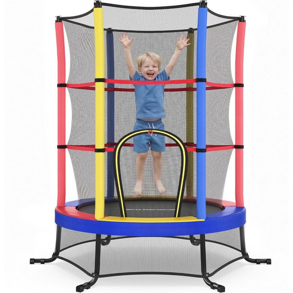 SONGMICS Kindertrampolin 174 cm Kindertrampolin mit Sicherheitsnetz, Randabdeckung, Stahlrahmen, Mini-Trampolin Fitness, Gartentrampolin, für indoor und outdoor