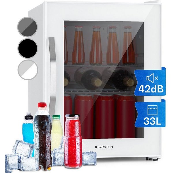 Klarstein Getränkekühlschrank 10039425, 55 cm hoch, 40.2 cm breit, Mini Kühlschrank ohne Gefrierfach klein Getränkekühlschrank Glastür