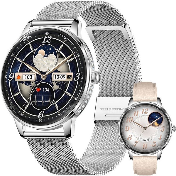 Vashoy Smartwatch Damen,1.19" mit Bluetooth-Anrufen & Sprachassistent Smartwatch (38mm cm/1.19 Zoll, Android4.4/IOS1.0) Spar-Set, 4-tlg., Schritte, Puls, Blutdr