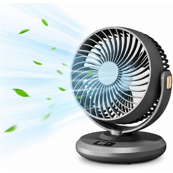 MOPUEA Tischventilator Akku Tischventilator Schwenkbar Mit LED Anzeige 5 Stufen 2 In 1 Design, 90 Grad Schwenkfunktion leiser Betrieb und Akku Nutzung