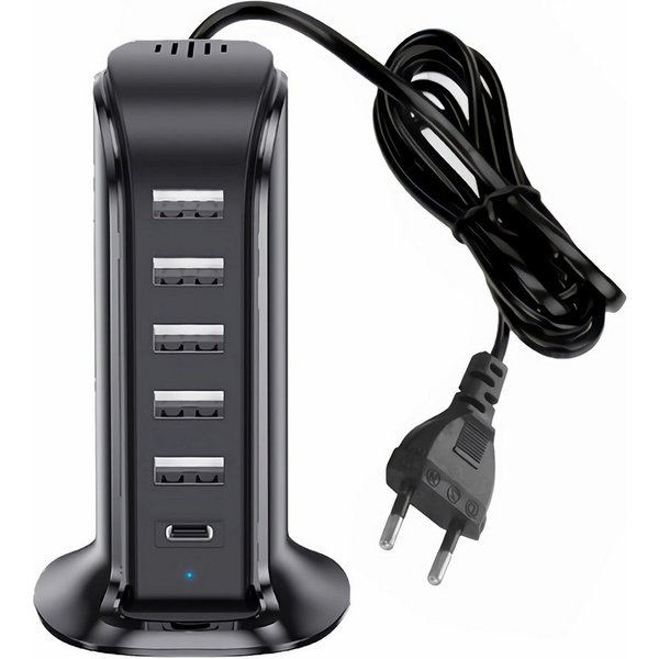 Bolwins D97C 6 Fach 4A 5V USB Port Netzteil Adapter Ladegerät Ladestation USB-Ladegerät (2100 mA, Packung, 1-tlg., 1x USB Ladegerät + Netzkabel, Schnellladefunk