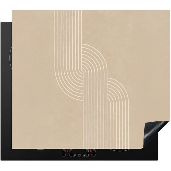 MuchoWow Herd-Abdeckplatte Parallele Linien - Leichte Textur - Beige, Vinyl, (1 tlg), Cerankochfeld Abdeckung, Herd Abdeckplatten Vinyl, 58.3x51.3 cm