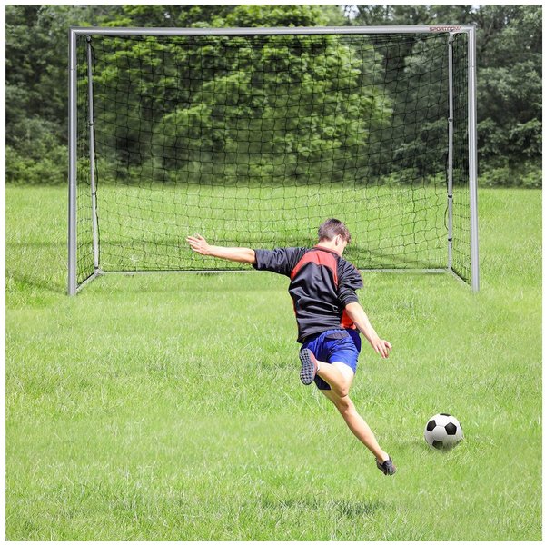 SPORTNOW Fußballtor Fußballtor mit PE-Netzgewebe, Fußball-Tor für Kinder, Stahl, Grau (Fußball-Tor, 1 St., PE-Netzgewebe), 300 x 120 x 200 cm, Stahl, PE, für Ga