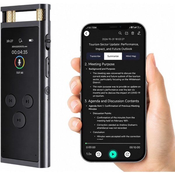 XEOOCE KI Diktiergerät 64GB - AI Transkription Sprachaufnahme App Digitales Aufnahmegerät
