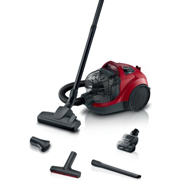 BOSCH Bodenstaubsauger Serie 4 BGS21CAR, Hygiene-Filter, XXL-Polsterdüse, XXL-Fugendüse, 750 W, beutellos, 10 J. Motorgarantie, ideal zur Fahrzeug-Innenreinigun