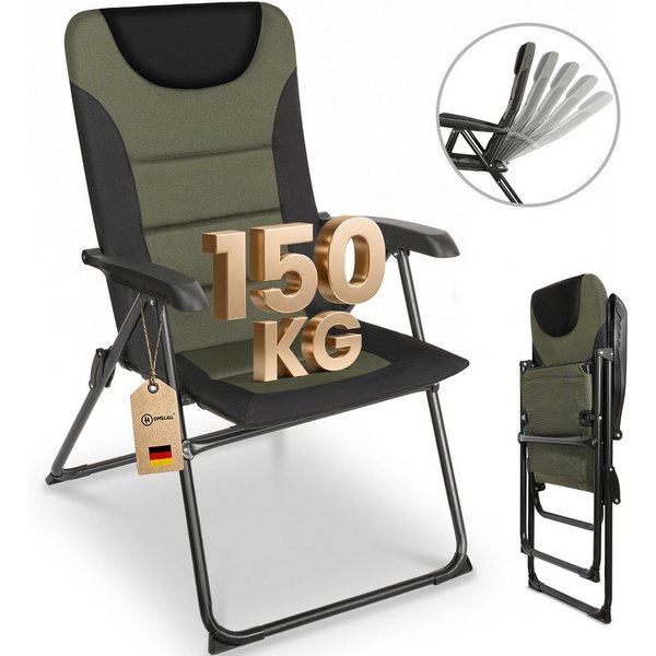 HOMECALL Campingstuhl Gartenstuhl Gepolsterter Klappstuhl für Wohnwagen Outdoors-150kg (1 St), Hochlehner Anglerstuhl mit 5-fach verstellbarer Rückenlehne