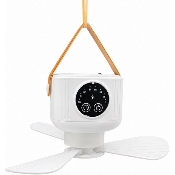 HAC24 Deckenventilator Portabler Akku Ventilator Outdoor Camping, zum Hängen mit Licht & Fernbedienung