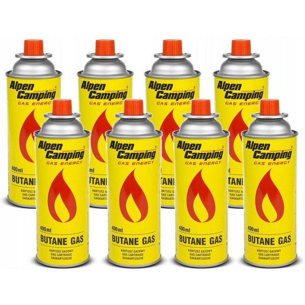 Alpen Camping Gaskartusche IK004, 8 St., Isobutan Gaskartusche [400ml] Integriertes Sicherheitsventil