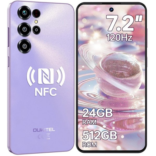 OUKITEL C68 4G Android 15 Smartphone (18,28 cm/7.2 Zoll, 512 GB Speicherplatz, 64 MP Kamera, 7,2" HD+ 120Hz, 64MP+8MP, 6000mAh, Dual SIM 4G, NFC, Face ID)