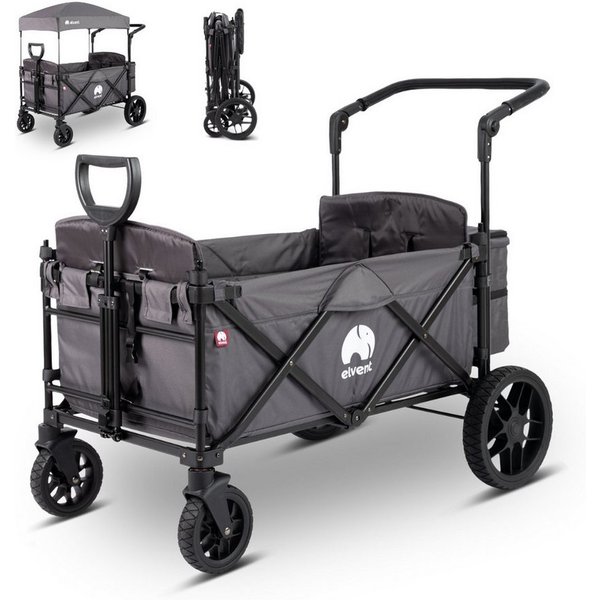 elvent Bollerwagen AllRounder Premium, Kompakt faltbar, Für Familien mit 1-2 Kindern, Viel Platz für Gepäck