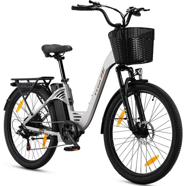TTGO E-Bike Cityrad 26/28 Zoll, 80-120km, C2/C3, Elektrofahrrad für Damen und Herren, 7 Gang SHIMANO, Kettenschaltung, Heckmotor, 648 Wh, (5 Stufen, Pedelec, bi