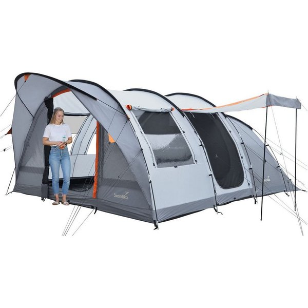 Skandika Tunnelzelt Egersund 5 XL Sleeper Protect, 2 m Stehhöhe, 2 Eingänge, Personen: 5 (dunkle Schlafkabine, wasserdicht, 5000 mm Wassersäule, Transporttasche