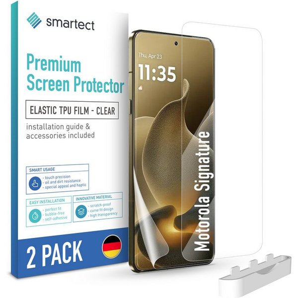 smartect Displayschutzfolie 2X TPU Schutzfolie Klar für Motorola Signature für Motorola Signature, Set, 2 Stück, Ultra-klar, Kratzfest, Blasenfrei, Oleophob, Fi