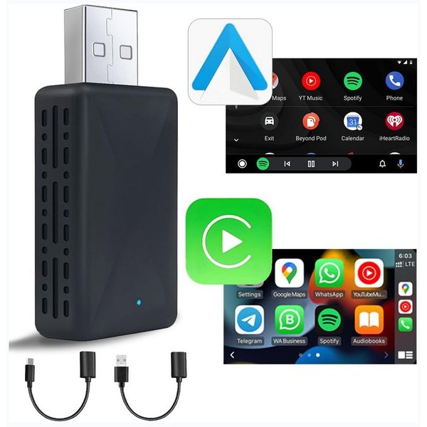 TUWENA Wireless Carplay Adapter 2-in-1 für CarPlay/Android Auto mit Type-C Adapter, Adapter Ohne Latenzzeit, Plug-and-Play, Kompatibel mit Fast Jedem Auto