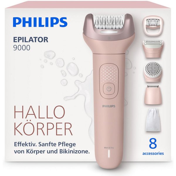 Philips Epilierer Series 9000 BRE719/00, Aufsätze: 7 St., nass und trocken verwendbar, mit 2 Geschwindigkeitsstufen