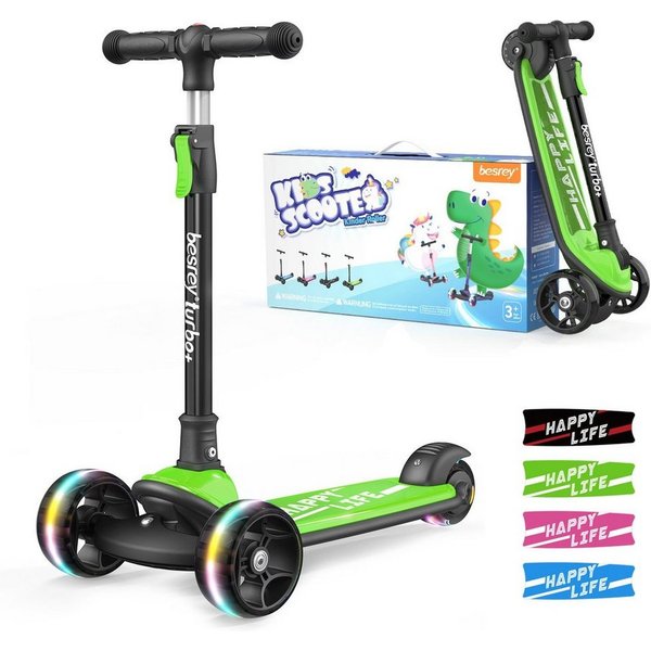 besrey Dreiradscooter Kinder Scooter Kinder Roller Kinderroller ab 3 jahre faltbar, Alle drei Räder mit LED, Kinderscooter mit ABEC-7 Kugellager