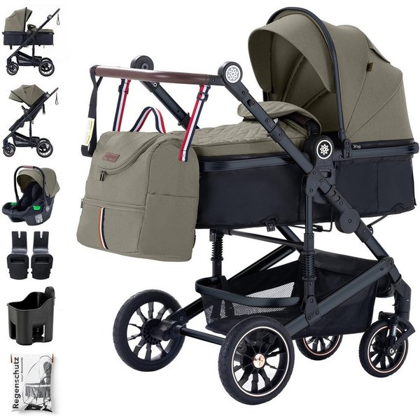 Daliya® Kombi-Kinderwagen NEOMOVE 3in1 Kinderwagen mit i-Size Babyschale & Buggy, (Reise-Set, 10-tlg), Kinderwagen mit i-Size Babyschale, Alu-Rahmen, Großer Ein