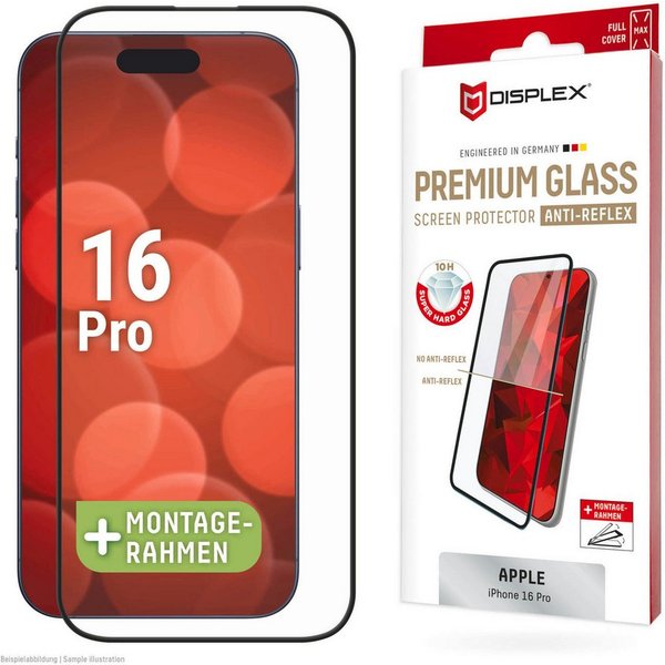 Displex Displayschutzglas Premium Glass Full Cover Anti-Reflex für Apple iPhone 16 Pro, 1 Stück, Displayschutzfolie, Schutzfolie, Bildschirmschutz, kratz- & sto